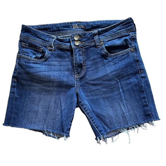 Kut from the Kloth Dark Wash Raw Hem Double Button Bermuda Shorts- Women's 6 - Picture 1 of 11
